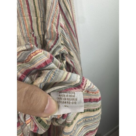 Scully‎ Top Button Up Women XL Western Rodeo Stripped  Flip Cuff Long Sleeve - Picture 8 of 9